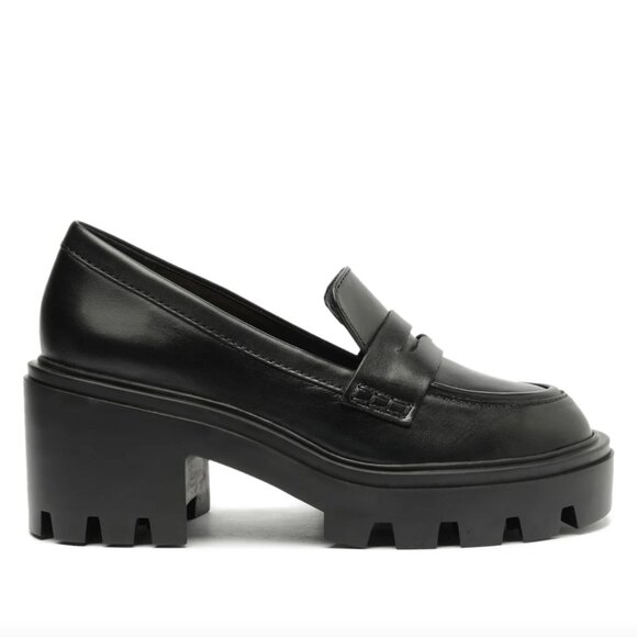 NWOB Schutz Black Leather Viola Tractor Slip-On Platform Penny Loafer Chunky Lug - Picture 5 of 14